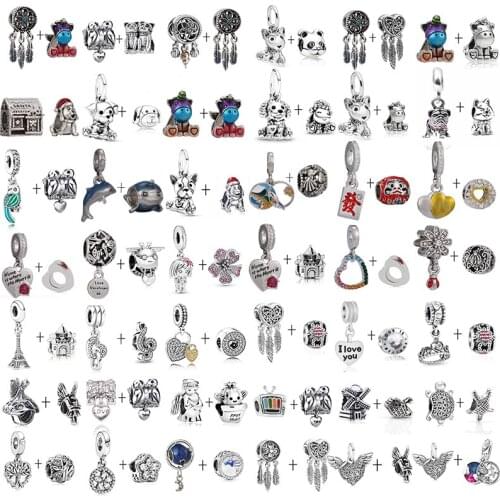 2021 New Style Retro Silver-plated Tassel Feather Unicorn Cute Beaded Pendant,For DIY Brand Male And Female Baby Bracelet Gifts