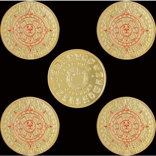 5PCS Mexico Mayan Aztec Calendar Art Prophecy Culture 1.57"*0.12" Gold Coins Collectibles
