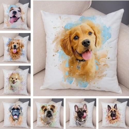 50 Style Watercolor Cute Dog Cushion Cover Super Soft Plush Pillow Case for Car Sofa Home Decor Pet Animal Pillowcase 45x45cm