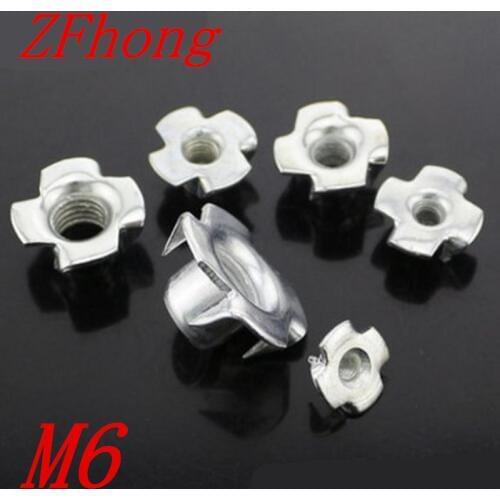 50Pcs M6 steel with zinc four Pronged Tee Nuts Captive Blind Inserts For Wood Furniture
