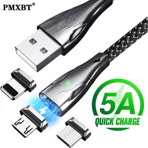5A Magnetic Micro USB Type C Cable 5A Super Fast Charging LED Data Cord For iPhone 12 11 Samsung Mobile Phone Charger USB C Wire