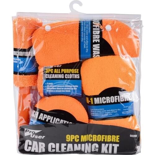 9pcs Microfiber Car Washing Kit Cleaning Cloth Towels Wash Mitt Sponge Wheel Washer Polishing Wax Pads