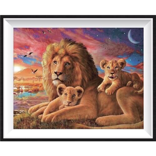 Diamond Painting Lion Family 5D Animal Picture Embroidery Full Round DIY Some AB Drill Mosaic High-Quality Rhinestone Kit