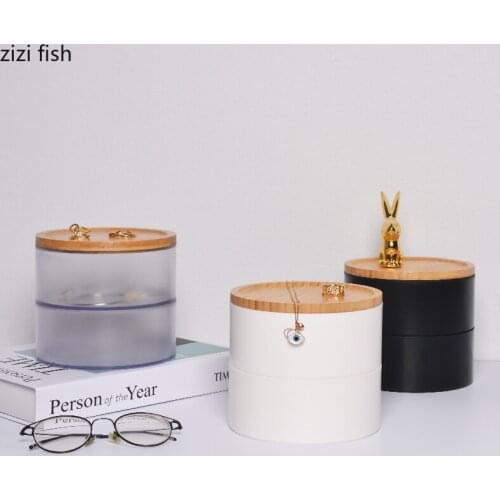 Wooden Cover Storage Jars Jewelry Display Cosmetic Containers Plastic Storage Tank Desktop Candy Pots Nordic Home Decor Modern