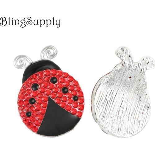 Free shipping 25*19mm ladybug rhinestonestone button flatback 50PCS/Lot(BTN-5458)