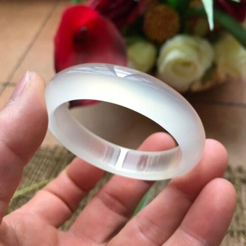 Free certificate Natural ice agate white 54mm-62mm bracelet Elegant princess jade bracelet Best gift