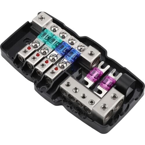 Car Audio Stereo ANL Blade Fuse Holder Distribution Blocks 0/4GA 4 Way Fuses Box Block 30A 60A For Car Boat RV Or Other Vehicles