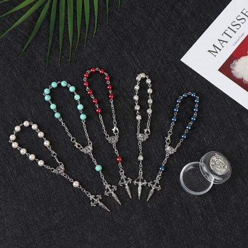 1 Pcs Rosary Beads Strand Cross Rosary Bracelet With Box Church Religious Jewelry Gift Bracelets