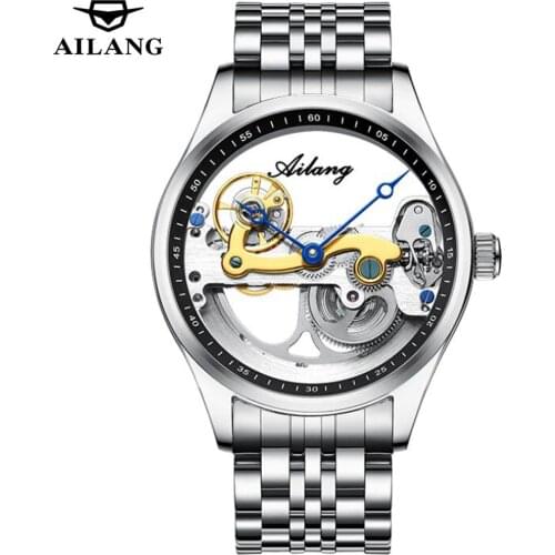 Genuine AILANG Mens Sports Watch Hollow Machinery Top Brand Mens Leather Watch Trend Stainless Steel Waterproof 2021 New