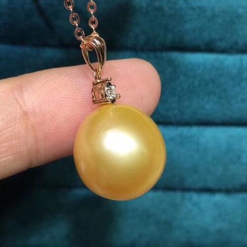 D726 Pearl Pendant Fine Jewelry Solid 18K Gold 12-13mm Nature Sea Water Golden Pearls Pendants Necklaces for Women Presents