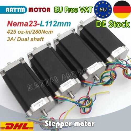 『EU Delivery&free Tax』4PCS NEMA23 CNC Stepper Motor(Dual Shaft) 57*57*112mm/425 Oz-in /3A Stepping Motor for CNC Router Machine