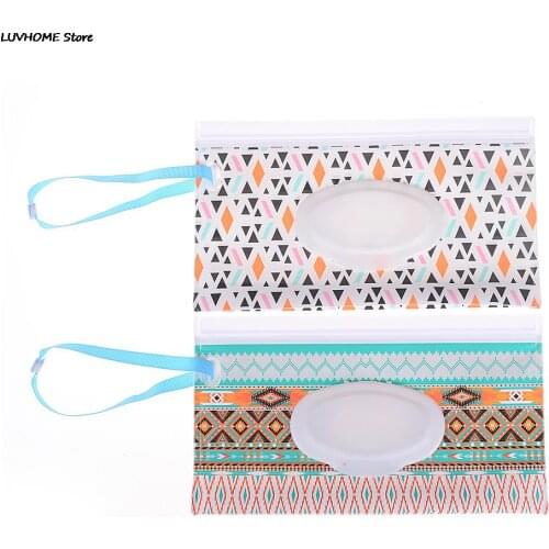 Eco-friendly Wet Wipes Bag Easy-carry Snap-strap Wipes Container Clamshell Cosmetic Pouch Clutch and Clean Wipes Carrying Case