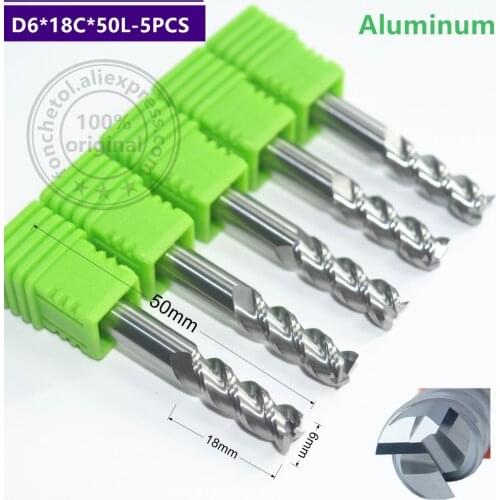 5PCS-6mm D6*18*D6*50L,HRC55 3 Flutes Milling cutters for Aluminum CNC Tools Solid Carbide CNC flat End mills Router bits