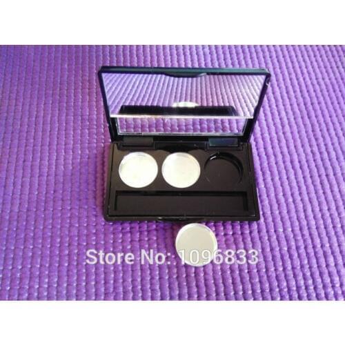 3 Grids Black Eye Shadow Case with Mirror, Eyeshadow Case Cap with Window, Cosmetic Compact 3 Palette Alumnium Pan, 50pcs/Lot