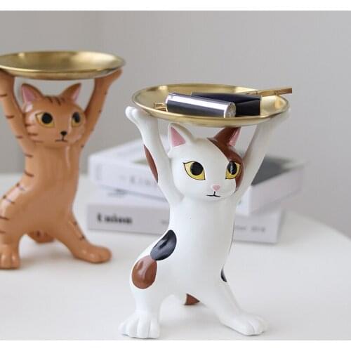 Creative Desktop Ornaments Cat Figurine Storage Tray Home Porch Office Decor Nordic Room Accessories Personality Birthday Gift