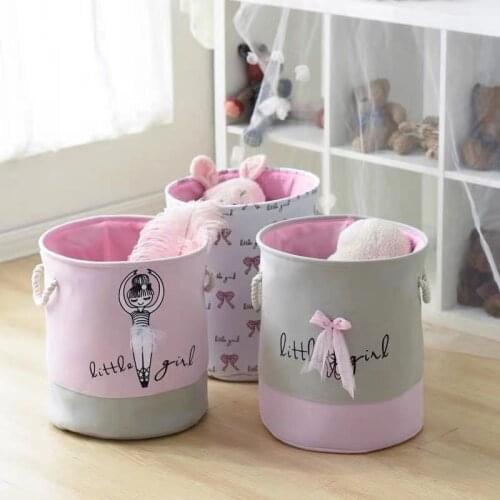 Swan Canvas Storage Round Bag Toys Clothes Kids Room Organizer Pink Bunny Cat Thick Canvas Toy Storage Kids Girl Room Bags