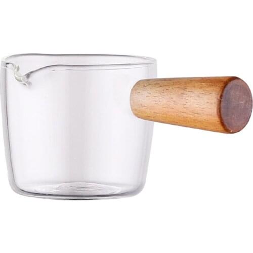 Multi-functional Taste Dish Mini Milk Pan Coffe Cup Wooden Handle Glass Sauce Vinegar Plate Gravy Boats Kitchen Tools Tableware