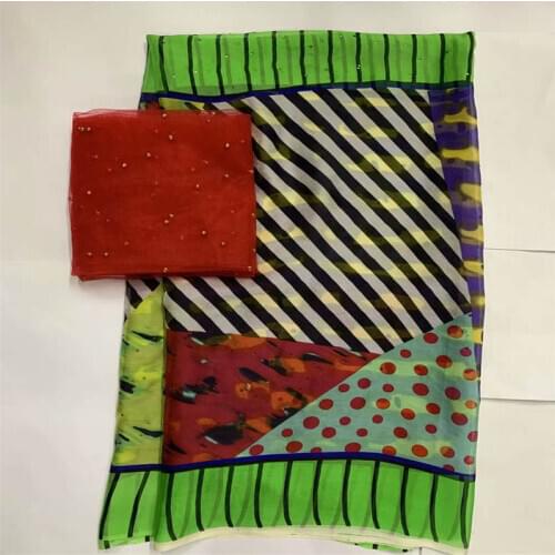 Fashion African soft silk fabric for garment neat embroidery on the material with swiss voile tissu lace 5+2 yards/set!LXFN11122