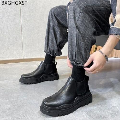 Black Leather Boots for Men Male Winter Shoes Men Platform Boots Mens Boots Casual Motorcycle Shoes for Man 2021 Chaussure Homme