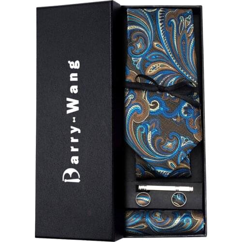 TS-1646 Barry.Wang 2018 Mens Ties Necktie Hanky Cufflinks Set With Gift Classic Paisley Ties For Men Wedding Business Party