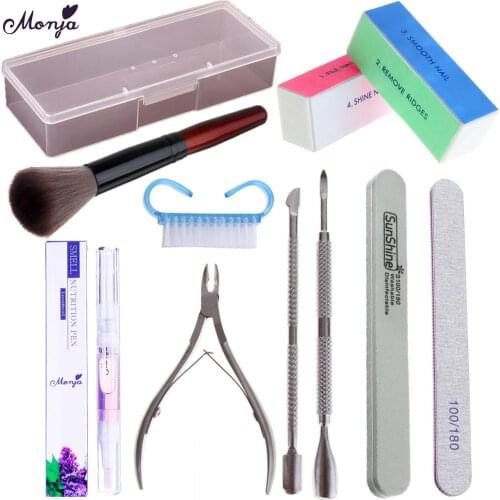 Nail Art Care Tools Set Nail Polishing Files Dust Brush Cuticle Pusher Dead Skin Clean Nipper Nutrition Pen Storage Box Kit