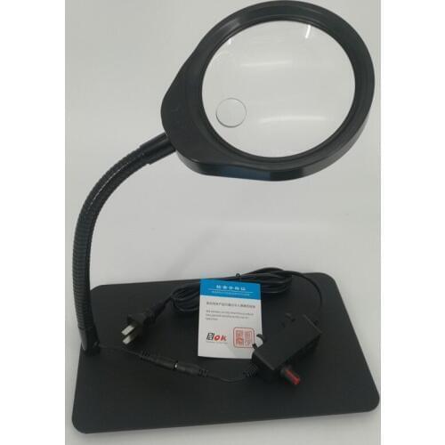 New Lighted Magnifier Desk Table Top Desk LED Lamp Reading 125mm 10X 25mm 20X Large Lens Magnifying Glass with LED Lamp