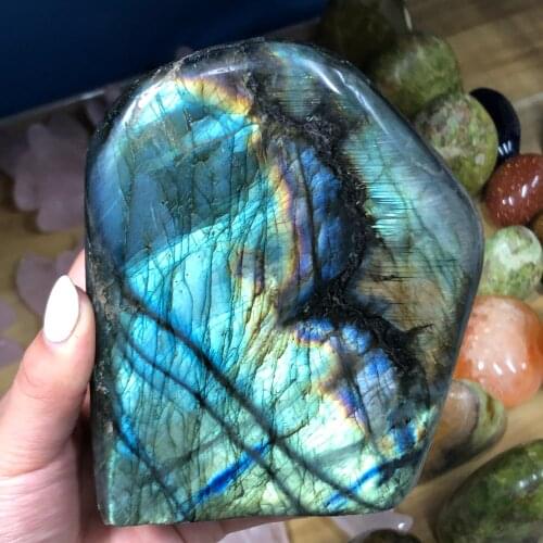 Natural flash labradorite specimen slice rough labradorite stone crystal healing chakra meditation gem stone wafer