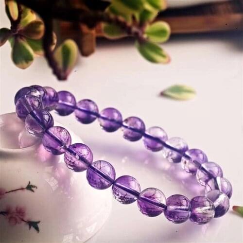 Genuine Natural Purple Super 7 Seven Rutilated Quartz Bracelet 8.8mm Woman Men Clear Round Beads AAAAAA