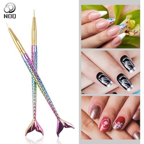 NOQ 3Pcs Mermaid Tail Nails Pencil Pull Wire Nail Brushes Rod Gradient Rod Fish Tail Pull Pen 3 Set Nail Art Painted Pen Carved