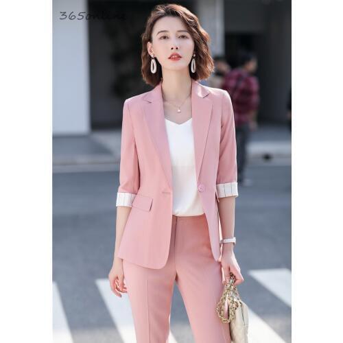 Novelty Pink Fashion Styles Spring Summer Formal Business Suits with Jackets And Pants for Ladies Office Professional Blazers