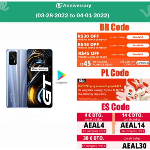 Global Version Original Official New Realme GT 5G Smartphone 6.43'' 120Hz Snapdragon 888 Octa Core 4500Mah 65W Flash Charge 64MP