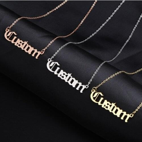 Old English Nameplate Necklace Stainless Steel Personalized Name Necklaces women Pendants Romantic Couple valentines day gift