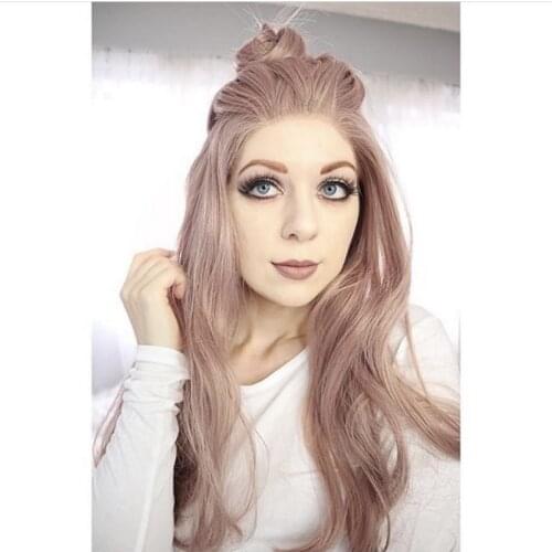 Melody Synthetic Lace Front Wig Milky Lavender Pink Long Body Wave Side Part Heat Resistant for Women Natural Looking Daily Wear