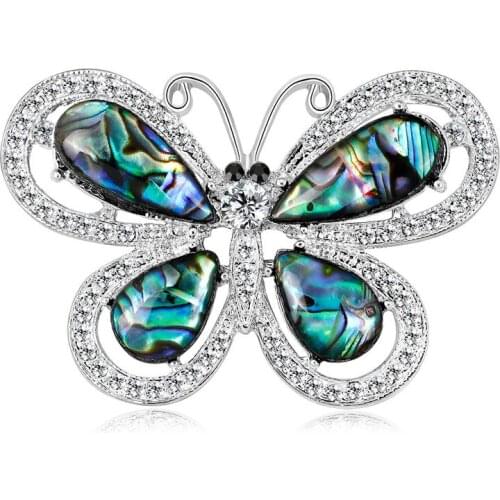 Simple Cute Rhinestone Natural Abalone Shell Butterfly Brooch Pin for Girl Women Fashion Jewelry Corsage Accessories