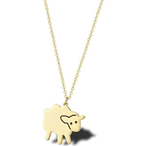 RIR Stainless Steel Simple Gold Sheep Exquisite Necklace Farm Cute Lamb Ladies Jewelry Daily Necklace Children Best Gift