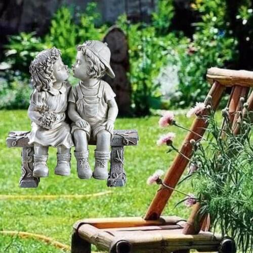 Garden Boys and Girls Statue First Kiss Sculpture Ornament Office Decorative