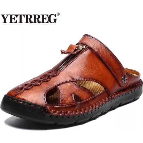 High Quality Genuine Leather Mens Sandals Summer Soft Shoes Beach Mens Sandals High Quality Sandals Slippers Big Size 38-48