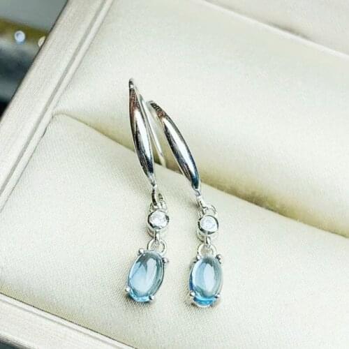 Natural real blue topaz drop earring 4*6mm 0.6ct*2pcs gemstone 925 sterling silver Per jewelry Fine jewelry T213174