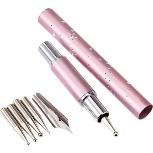 Nail Brush Fountain Pen Nail Art Drawing Rhinestone Pen with Five Replace Brush