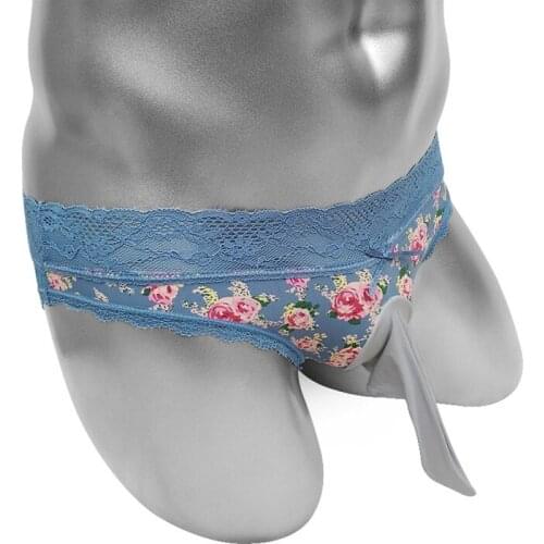 Floral Mens Breifs Sexy Lingerie See Through Butt Lace Sissy Penis Sheath Panties Low Rise Breathable Softy Erotic Underwear