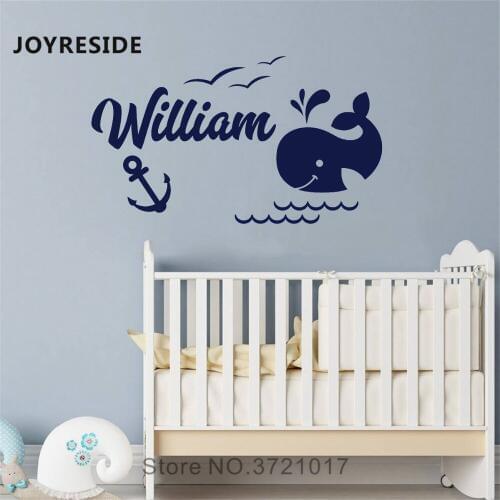 JOYRESIDE Personalized Name Dolphin Wall Decal Sea Animal Wall Sticker Vinyl Decor Home Kids Bedroom Decor Interior Design A1046