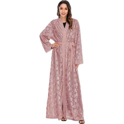 High Quality Beautiful Muslim Fashion Woman Open Kimono Velvet Pattern Latest Abaya Designs Islamic Dubai Abaya Turkey