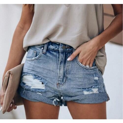 Womens shorts 2021 new summer womens high waist ripped blue denim shorts casual womens 3-color edging black jeans shorts with