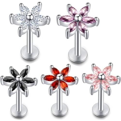 Goth Woman Body Lips Piercing Stainless Steel Pink Rhinestone Lip Studs Sexy Female Accessories Trend Women Punk Jewelry