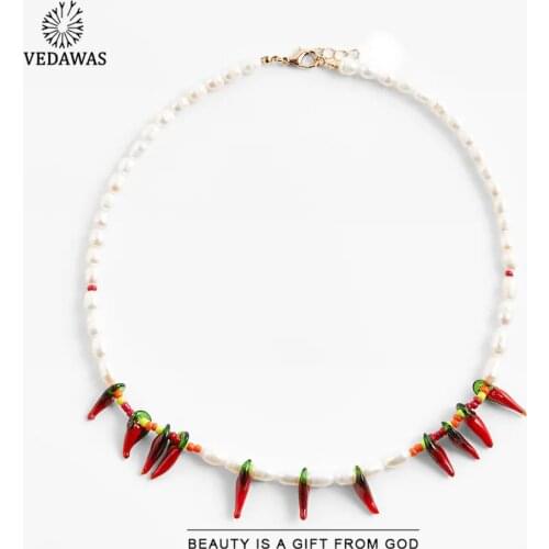Vedawas ZA Chili Pepper Necklaces for Women Fashion Nature Stone Beads Collar Choker Necklaces Bohemian Jewelry Party Wholesale