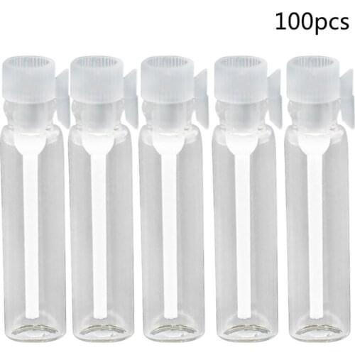 100Pcs 1/2/3ml Mini Clear Empty Glass Bottle Perfume Sample Vials with Plastic Rod Cap for essential Oil Aromatherapy