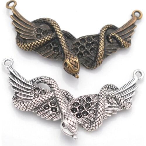 2pcs/Lot 60x30mm Antique Silver And Bronze Plated Snake with wings Connector Charms Pendant DIY Handmade Jewelry Accessories