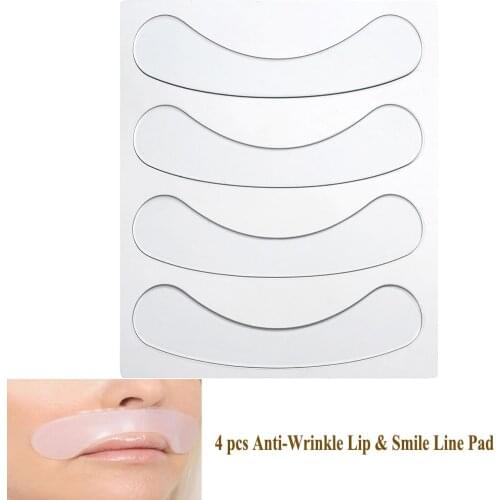 4Pcs Anti-Wrinkle Lip & Smile Line Pad Reusable Silicone Gel Anti-Aging Collagen Facial Lifting Patch Prevent Nasolabial Wrinkle