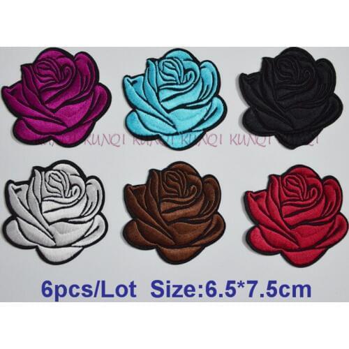 6pc Rose Flower Patch Iron On Cartoon Patches Fashion Cheap Embroidered Vintage Cute Patches For Clothes Stickers Jeans Applique