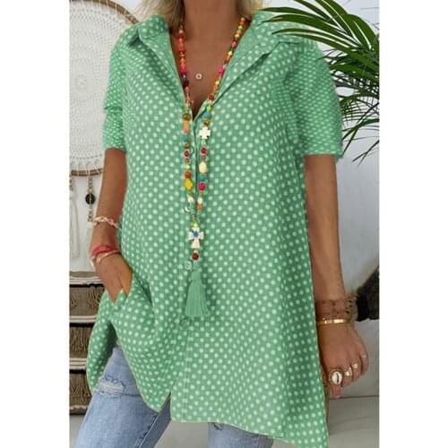 Women Summer Polka Dot Tunic Top Short Sleeve Print Plus Size Blouse AM0680